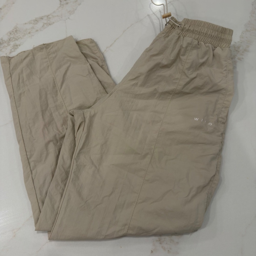 Wilo The Label Womens Mesh Lined Track Pants Sand Beige Elastic Waist XS